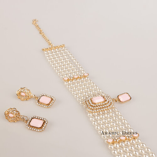Mimi pearl  pink/mat necklace set