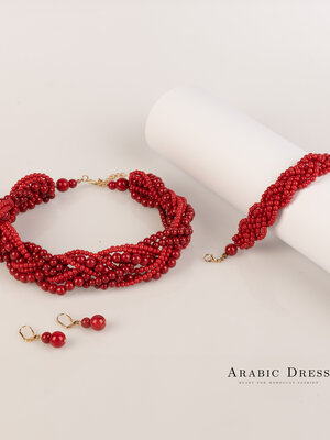 Red nuji pearl necklace set