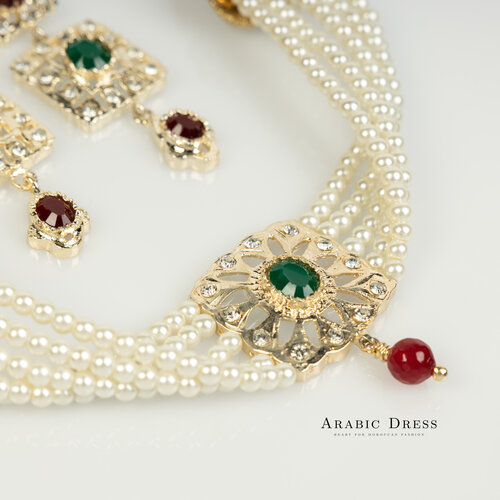 pearl Green/Red Nisa necklace set