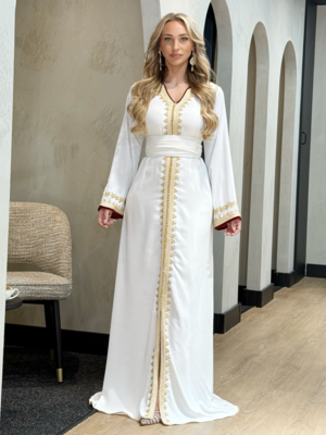 Caftan Razan Brokenwhite-Pomegrante