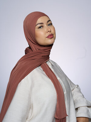 Premium Jersey Hijab Fin -   Caramel Brown