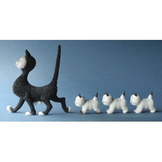 Parastone Dubout - La promenade - Mother with 3 Kittens, Sculpture Set 11.5 cm and 3.5 cm