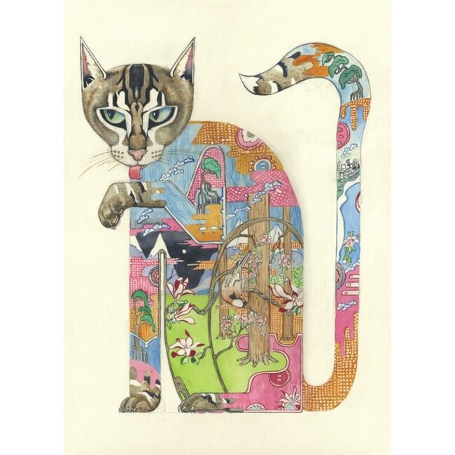 Daniel Mackie - Cat Licking it's Paw, Double Card with Envelope