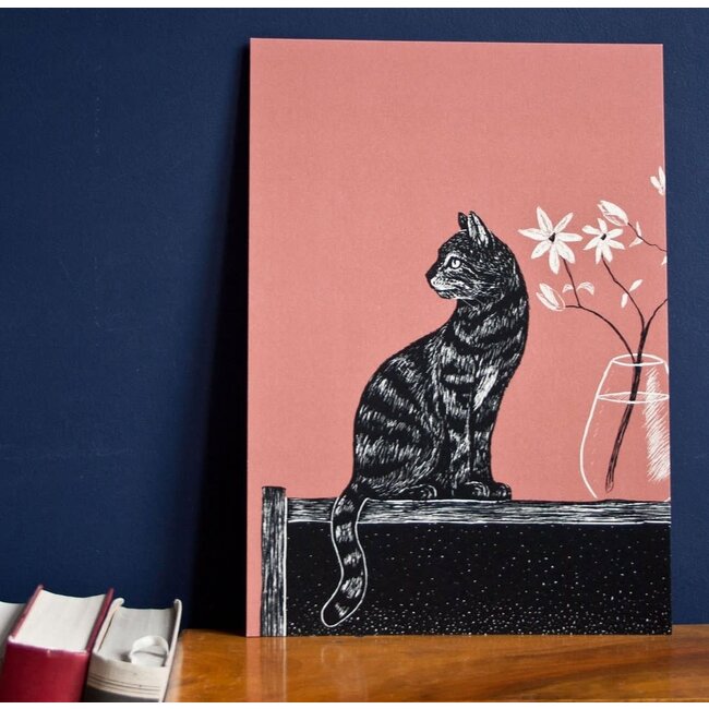Katja Rub - Cat with Vase, A4 Poster