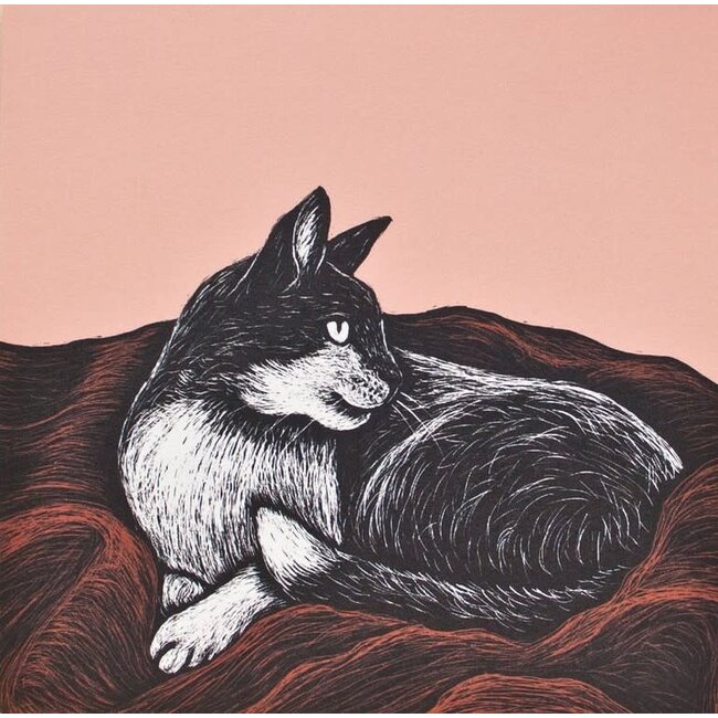 Katja Rub - Kat op Deken, Ansichtkaart 14,8 x 14,8 cm