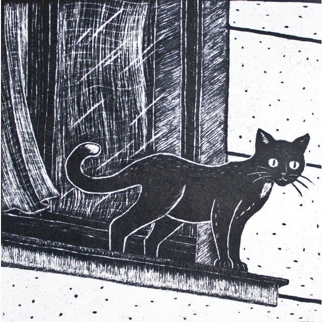 Katja Rub - Black Cat by the Window, Postcard 14.8 x 14.8 cm
