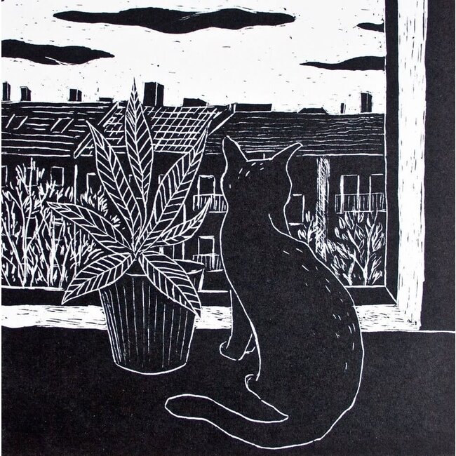 Katja Rub - Kat en Plant, Ansichtkaart 14,8 x 14,8 cm