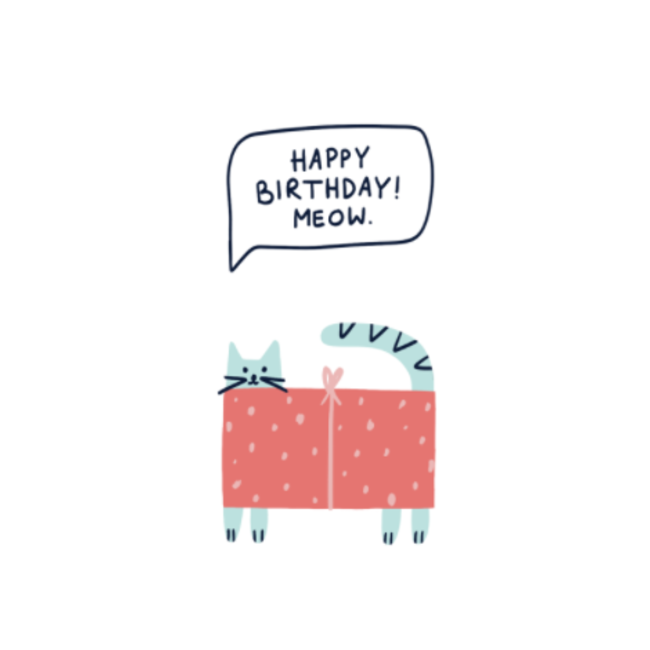 Happy Birthday Meow - Dubbele Kaart met Enveloppe