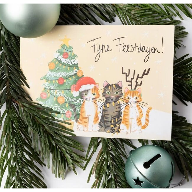 Fijne Feestdagen! Kerst Katten - Dubbele Kaart met Enveloppe