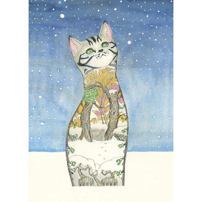 Daniel Mackie - Cat in the Snow, Double Card with Envelope