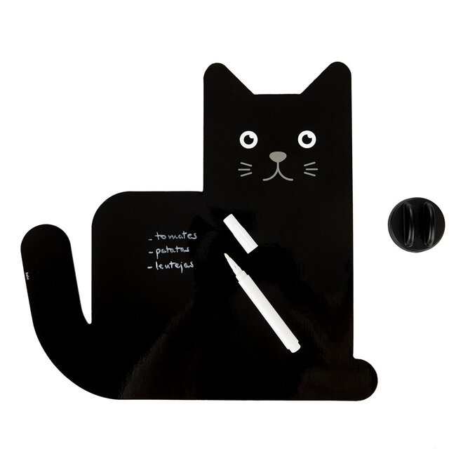 Black Cat - Magnetic Refridgerator Board Meow, with Erasable Marker in Holder