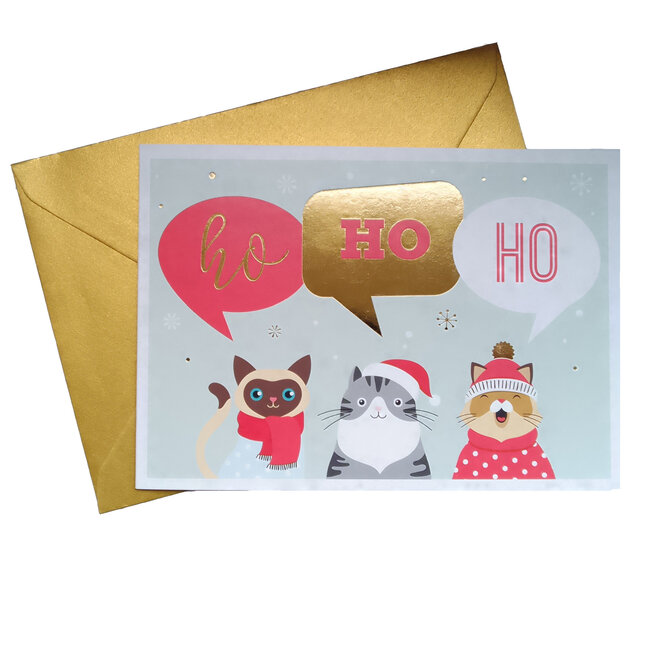 Ho Ho Ho, Cat Trio! - Dubbele Kaart met Enveloppe