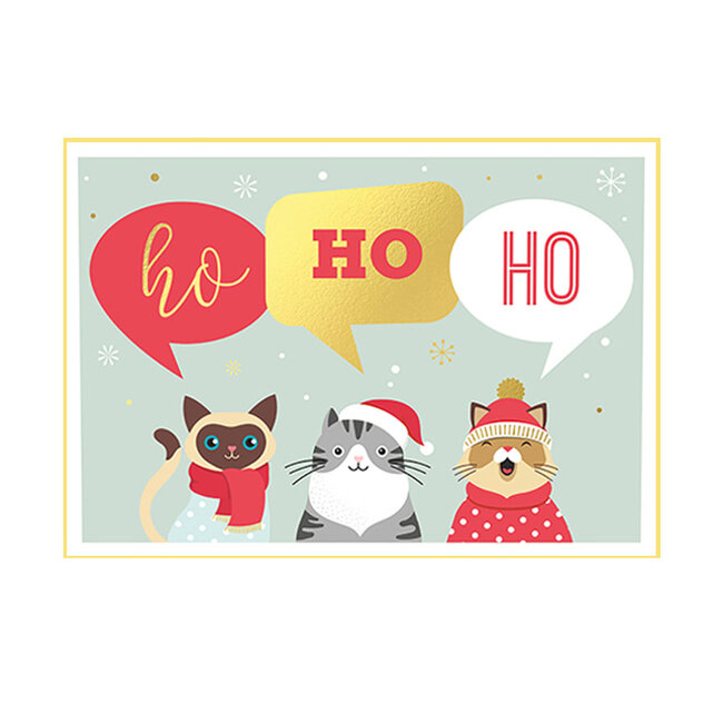 Ho Ho Ho, Cat Trio! - Dubbele Kaart met Enveloppe