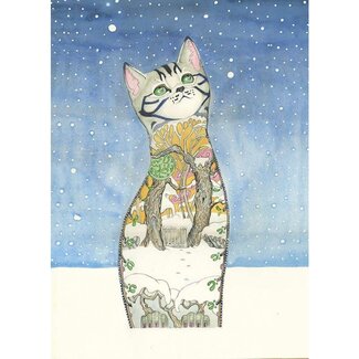 Daniel Mackie - Cat in the Snow, Double Card with Envelope