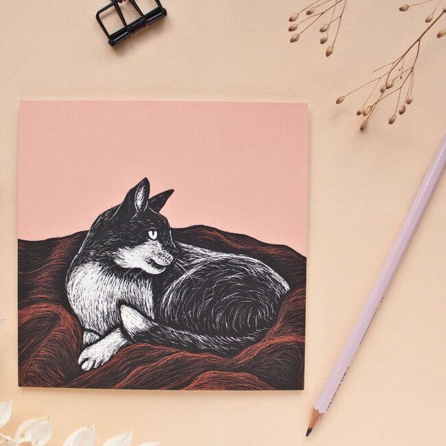 Katja Rub - Cat on a Blanket, Postcard 14.8 x 14.8 cm