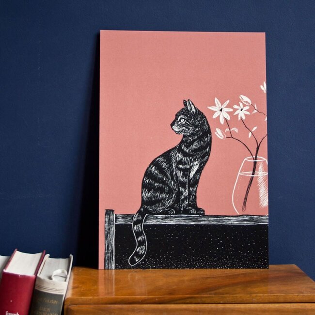 Katja Rub - Cat with Vase, A4 Poster