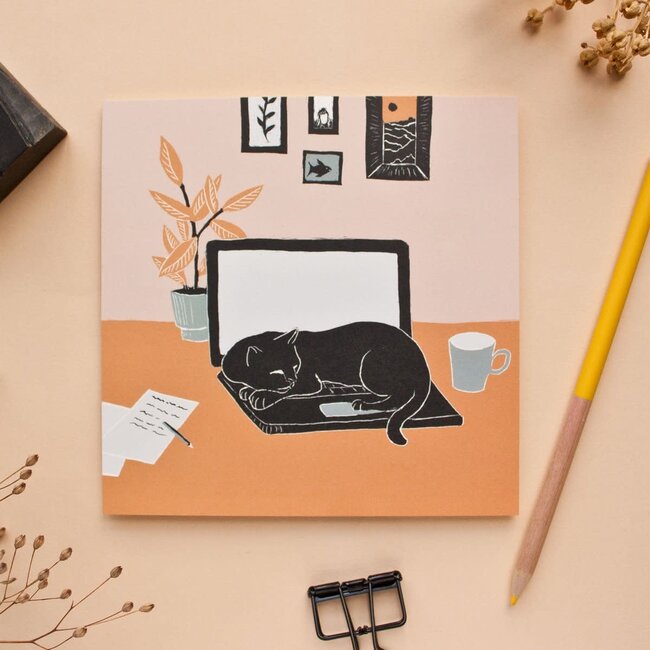 Katja Rub - Cat on Laptop, Postcard 14.8 x 14.8 cm