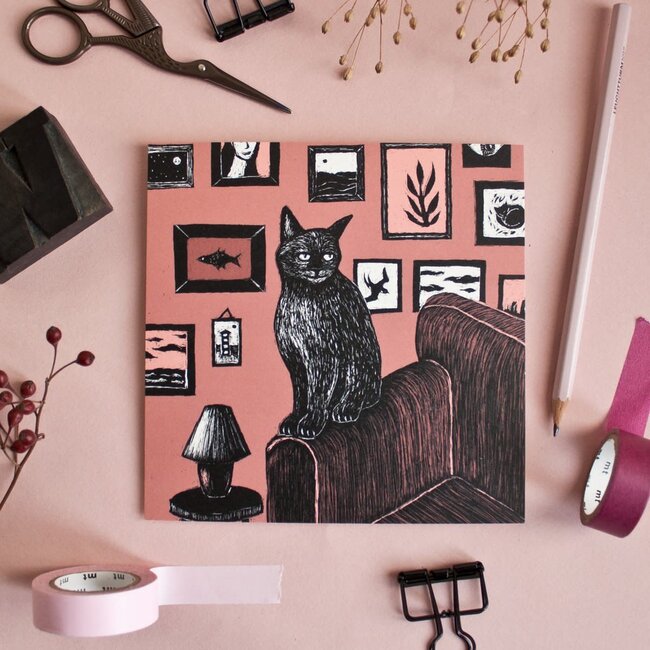 Katja Rub - Cat and Picturewall, Postcard 14.8 x 14.8 cm