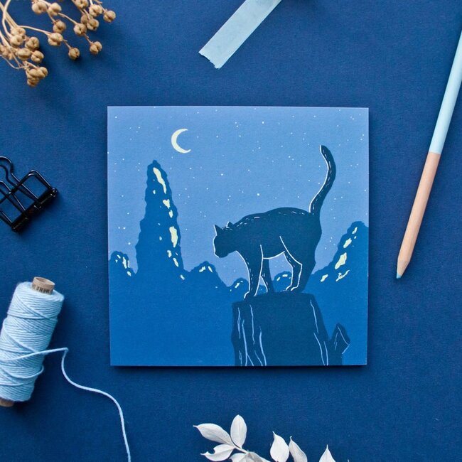Katja Rub - Cat Blue Summernight, Postcard 14.8 x 14.8 cm