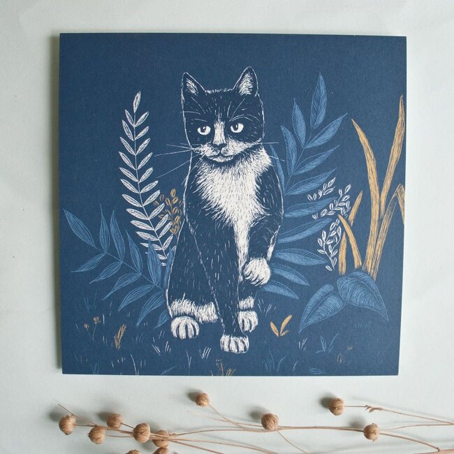 Katja Rub - Kat Blauw, Ansichtkaart 14,8 x 14,8 cm