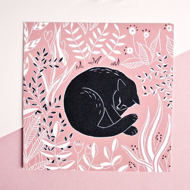 Katja Rub - Pink Cat, Postcard 14.8 x 14.8 cm
