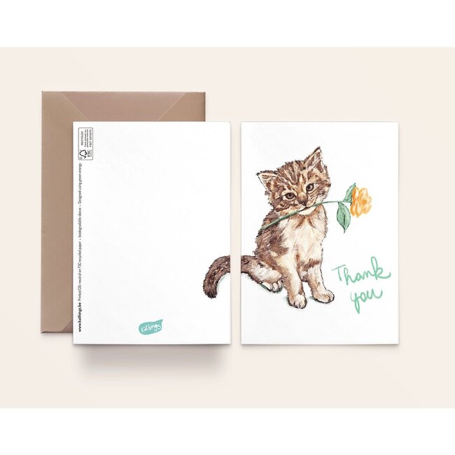 Thank You Cat - Dubbele Kaart met Enveloppe