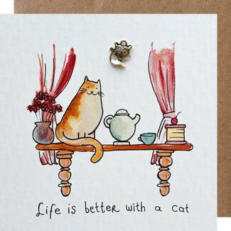 Life is Better with a Cat - Dubbele Kaart met Enveloppe