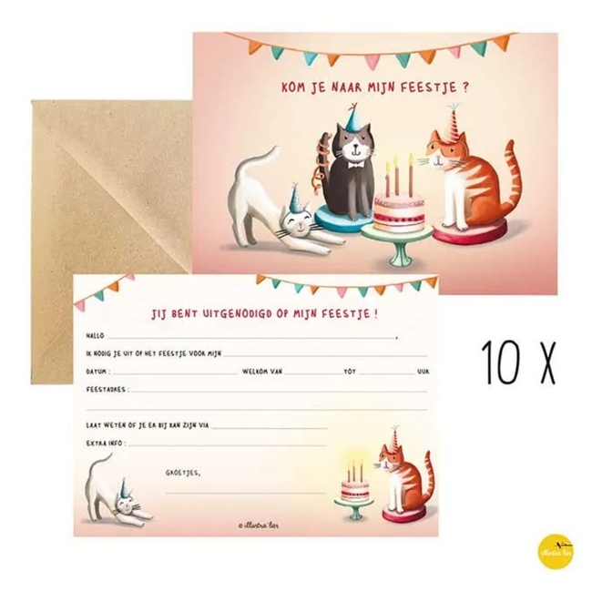 Feest Uitnodigingen - 10  Kaarten met Enveloppe