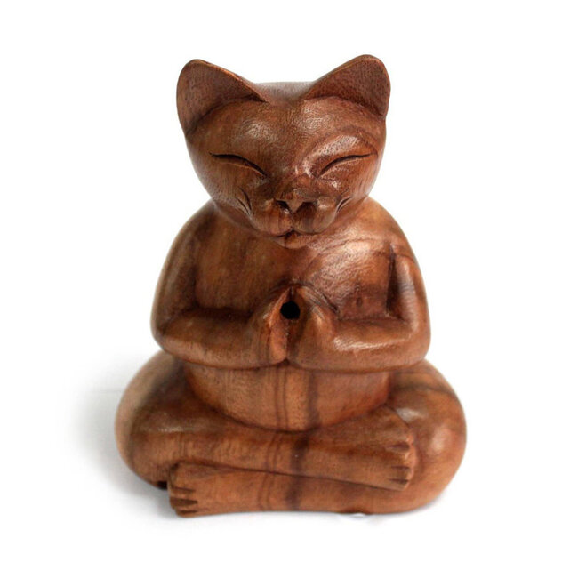 Yoga Cat L - Suar Wood, Hand Carved 16.5 cm