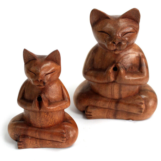 Yoga Kat L - Suar Hout, Hand Gesneden  16,5 cm
