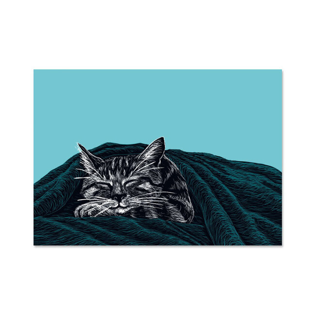 Katja Rub - Cat under the Blanket, A4 Poster