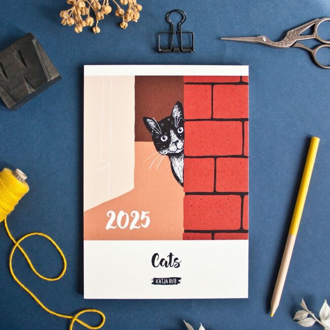 Katja Rub - Katten Kalender 2025, A5 formaat, Engels