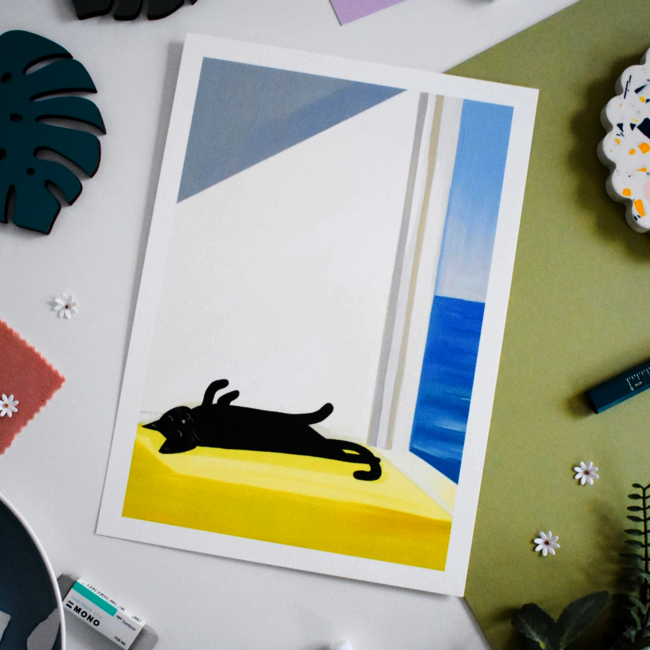 Niaski Niaski - Cat bathing by the Sea, Art Print A4