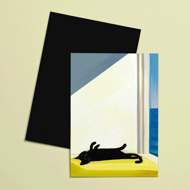 Niaski - Cat bathing by the Sea, Double Card with Envelope