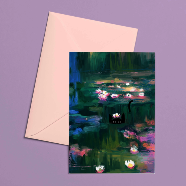 Niaski Niaski - Clawed Monet Water Lilies, Dubbele Kaart met Enveloppe