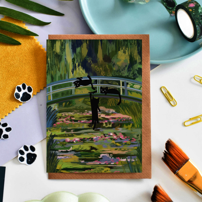 Niaski Niaski - Clawed Monet Cat Bridge, Dubbele Kaart met Enveloppe