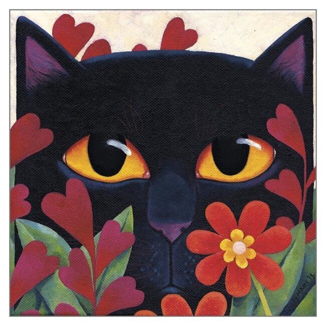 Vicky Mount - Black Cat 'n' Flowers, Double Card with Envelope