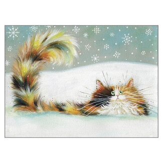 Kim Haskins -  Tortie in Snow,  Dubbele Kaart met Enveloppe