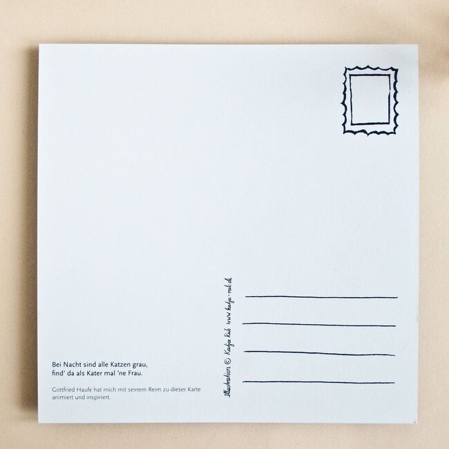 Katja Rub - Kat Blauw met Rijm, Ansichtkaart 14,8 x 14,8 cm