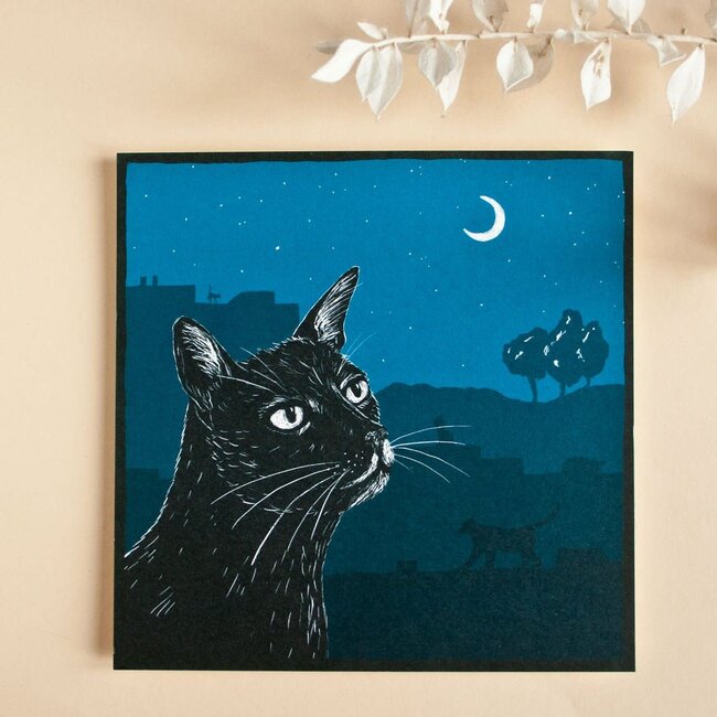 Katja Rub - Cat Blue with Rhyme, Postcard 14.8 x 14.8 cm