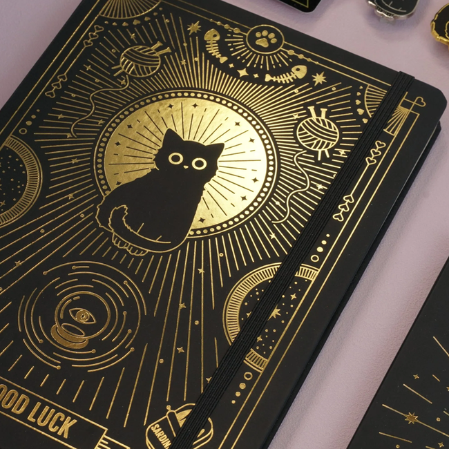 Good Luck Black Cat, Notebook Journal, 184 ruled ivory pages