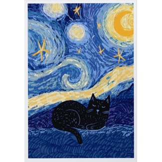 Niaski Niaski - Cat in a Starry Night, Art Print A4