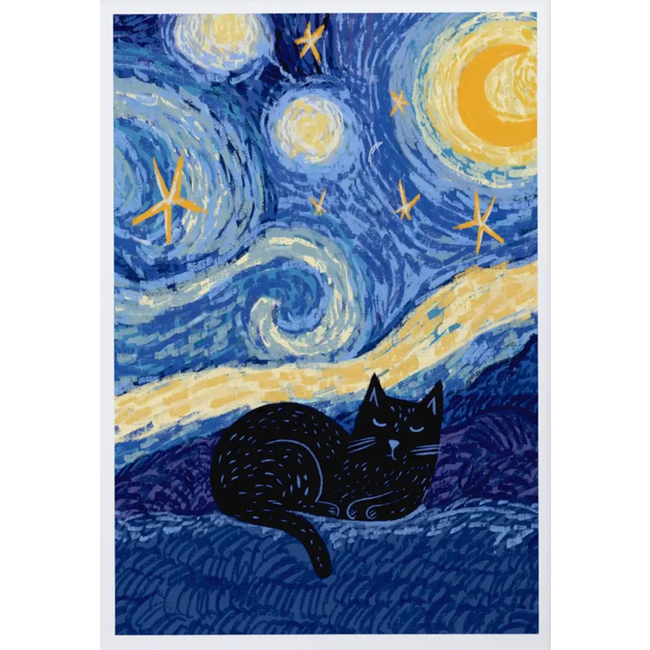 Niaski Niaski - Cat in a Starry Night, Kunstdruk A4