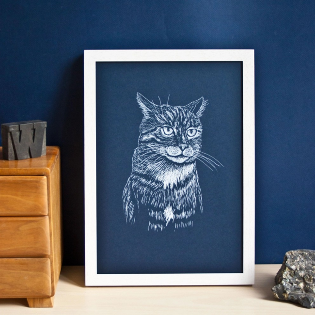 Katja Rub - Kattenkop Blauw, A4 Poster
