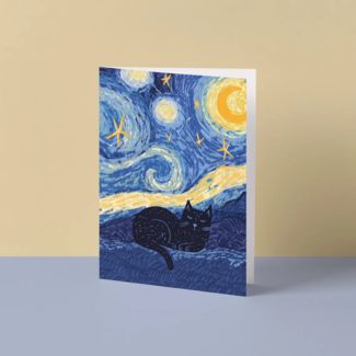 Niaski Niaski - Cat in a Starry Night, Double Card with Envelope
