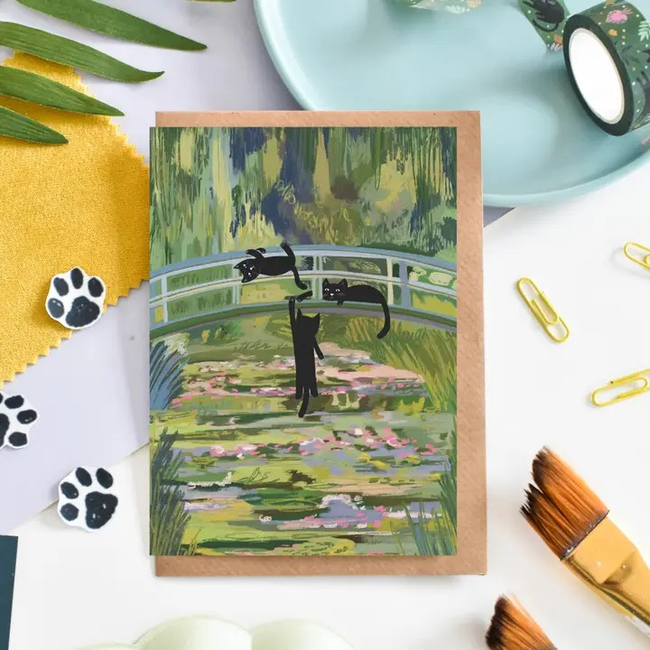 Niaski - Clawed Monet Cat Bridge, Double Card with Envelope