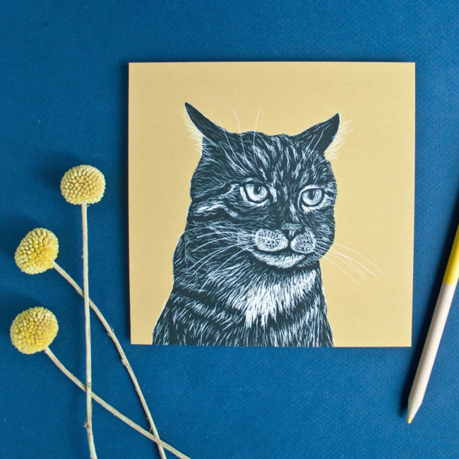 Katja Rub Katja Rub - Kattenkop Geel, Ansichtkaart 14,8 x 14,8 cm