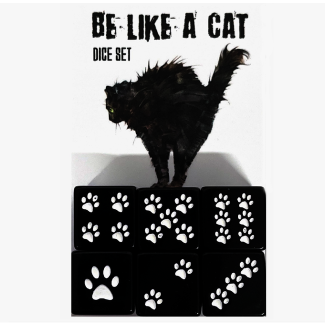 Be Like a Cat - Catpaw Dice, Set 6 pieces Black