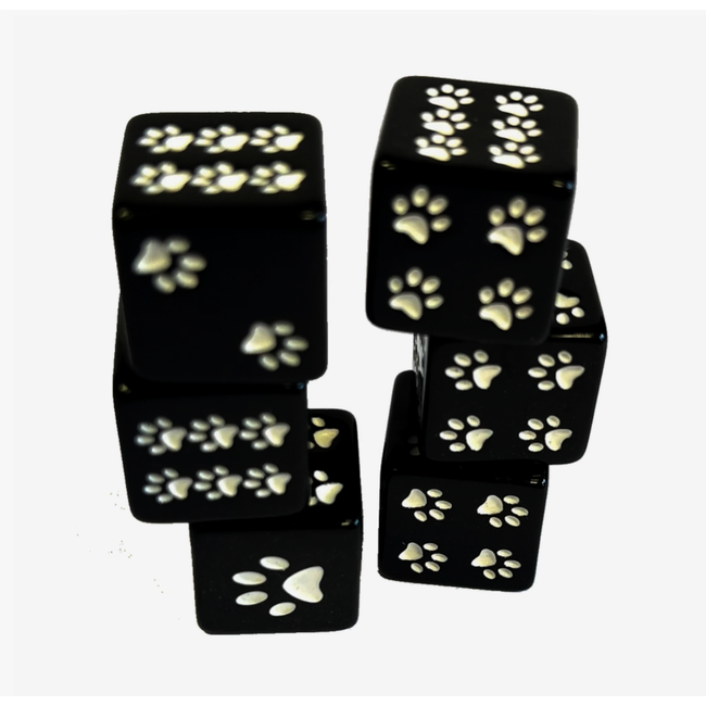 Be Like a Cat - Catpaw Dice, Set 6 pieces Black