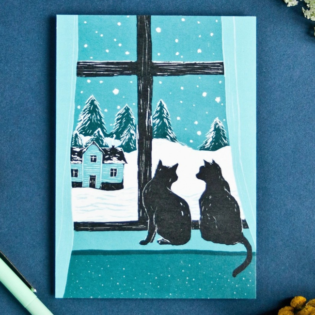 Katja Rub Katja Rub - Twee Katten bij het Raam, Ansichtkaart 14,8 x 10,5 cm